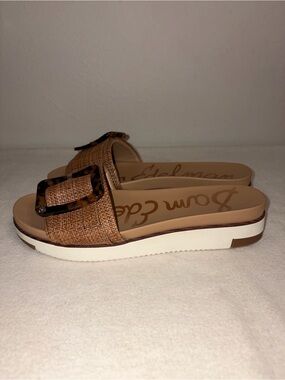 Sam Edelman Ariane Slide Sandal Cuoio Weave Size 9 Exaggerated Buckle Summer